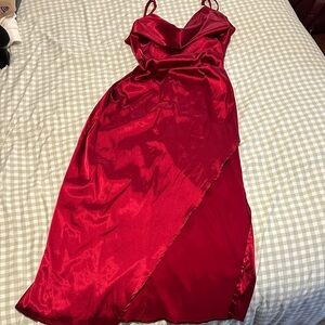 SHEIN Asymmetrical Red Satin Dress